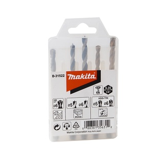 MAKITA ชุดดอกไม้-เหล็ก-ปูน 5ดอก HEX (D-31522) สำหรับเครื่องมือไร้สาย TD110,TD111,DTD149,153,154,156,171