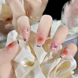 เล็บปลอมแฟชั่น แบบสั้น ทรงสี่เหลี่ยม สีนู้ด สไตล์ฝรั่งเศส สําหรับผู้หญิง 24 ชิ้น Y21