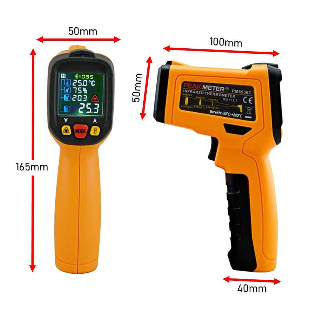 ภาพสินค้าPEAKMETER PM6530D Laser Temperature -50~800 Adjustable Emissivity, Humidty, Dew Point จากร้าน tbc2560 บน Shopee ภาพที่ 1