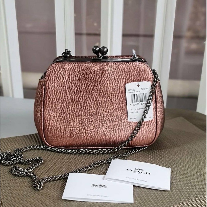 0 100 PEARL KISSLOCK CROSSBODY COACH F80186 QB METALLIC DARK BLUSH Shopee Thailand