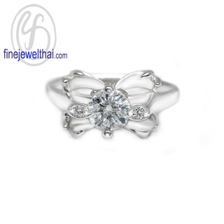 Finejewelthai-แหวนวินเทจ-แหวนเพชร-เพชรสังเคราะห์-แหวนเงินแท้-Vintage-Diamond-CZ-Silver-Ring-R1434cz