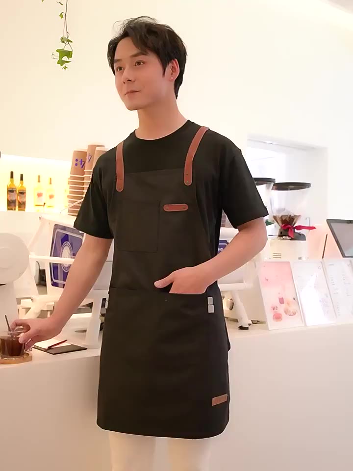 แฟชั่นเกาหลียีนส์ผ้าใบผ้ากันเปื้อนสำหรับผู้ชายและผู้หญิงสวมใส่ทำงานนมชากาแฟเค้กร้านชุดทำงาน