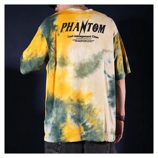เสื้อยืดแขนสั้นผู้ชายมัดย้อมอินเทรนด์หลวมพลัสไซส์เสื้อคู่เสื้อคู่