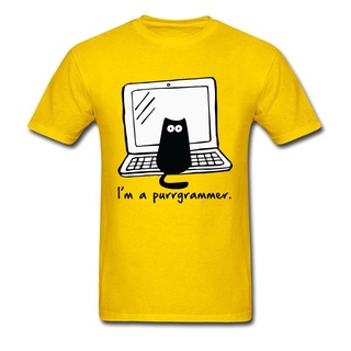 เสื้อยืด ผ้าฝ้าย 100% พิมพ์ลายการ์ตูนรถคอมพิวเตอร์ Hacker Purrgrammer แนวตลก คลาสสิก สําหรับผู้ชายS-5XL