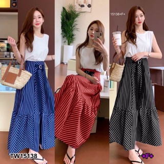 TW15138
Set 2 ชิ้น เสื้อแขนกุดสีพื้น ผ้าโฟร์เวย์ + กระโปรงยาว ลายริ้ว เอวสม็อคหลัง ผ้าโฟร์เวย์แต่งสายหัวเข็มขัด