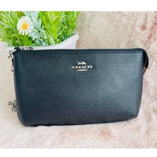 🎀 คล้องมือ สีดำ สายโซ่เงิน  มินิพอชคล้องมือ COACH F73044 73044 LARGE WRISTLET