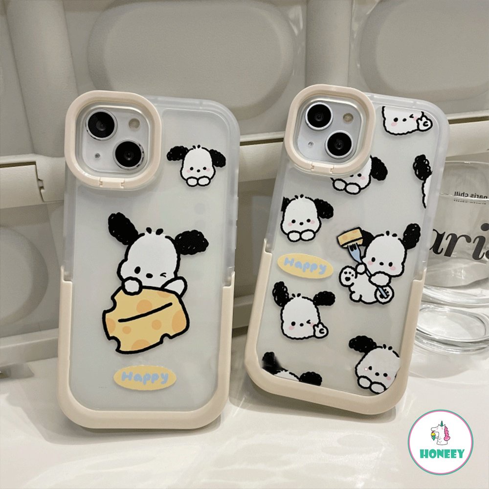 ภาพสินค้าเคสโทรศัพท์มือถือ TPU นิ่ม ขอบนิ่ม ป้องกัน ปิดด้านหลัง แบบพับได้ ลาย Pochacco น่ารัก พร้อมขาตั้ง สําหรับ IPhone 14 13 12 11 Pro Max จากร้าน honeey.th บน Shopee ภาพที่ 4