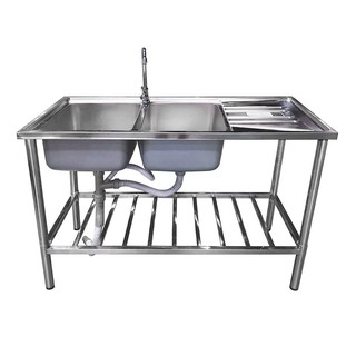 Sink stand FREESTANDING SINK 2B1D LUCKY FLAME STS-1256 STAINLESS STEEL Sink device Kitchen equipment อ่างล้างจานขาตั้ง ซ