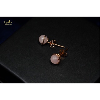 925 Sterling Silver Earrings ต่างหู เงินแท้ 925 เคลือบด้วยทอง ทองคำขาว ทองโรสโกลด์ Rose quartz stone 6 mm ....