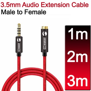 สาย Audio 3.5mm แบบสายถัก สีแดง หัว ผู้-เมีย  3.5mm Audio Extension Cable Male to Female Aux Cable 1m 2m 3m