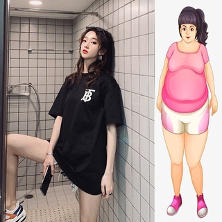 【Plus Size】เสื้อยืดแขนสั้น ทรงหลวม โอเวอร์ไซซ์ สไตล์เกาหลี ฮาราจูกุ สําหรับผู้หญิง รองรับ 150 กก.