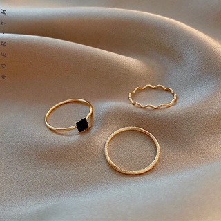 [AOER] อินเทอร์เน็ตเกาหลีคนดังแหวนเพทายสีดำชุด 3 ชิ้น/เซ็ตความรู้สึกหรูหราแหวนแหวนฟรีขนาดแหวนนิ้วเกาหลี Ins เครื่องประดับงานแต่งงานของขวัญ
