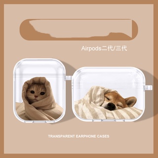 เคสหูฟัง แบบใส ลายสุนัข แมว สําหรับ airpods 2 3 Pro