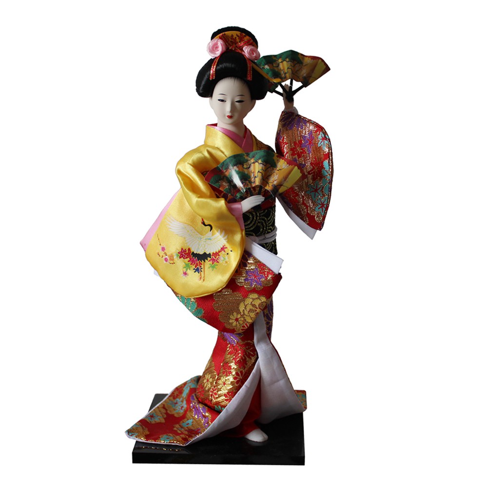 12inch-vintage-japanese-kimono-geisha-doll-figure-yellow-clothes-home-decor