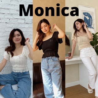 Monica เสื้อครอปถักแขนสั้น