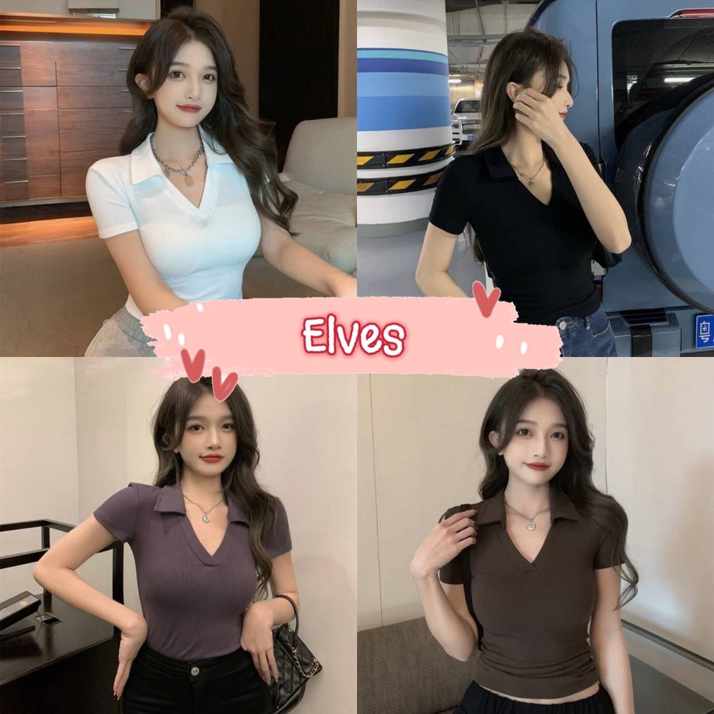 elves-พร้อมส่ง-เสื้อไหมพรมคอปกแขนสั้น-ดีเทลผ้าร่ิงนิ่มใส่สบายมากคิ้วๆ-d012