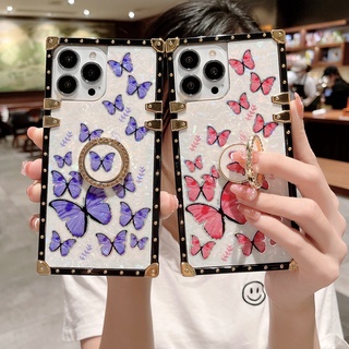 เคสโทรศัพท์มือถือ ทรงสี่เหลี่ยม ลายผีเสื้อ พร้อมแหวนขาตั้ง หรูหรา สําหรับ Samsung A54 A14 5G A53 A33 A23 A13 5G A03s A02s A72 A52 A32 A22 A12 A52s