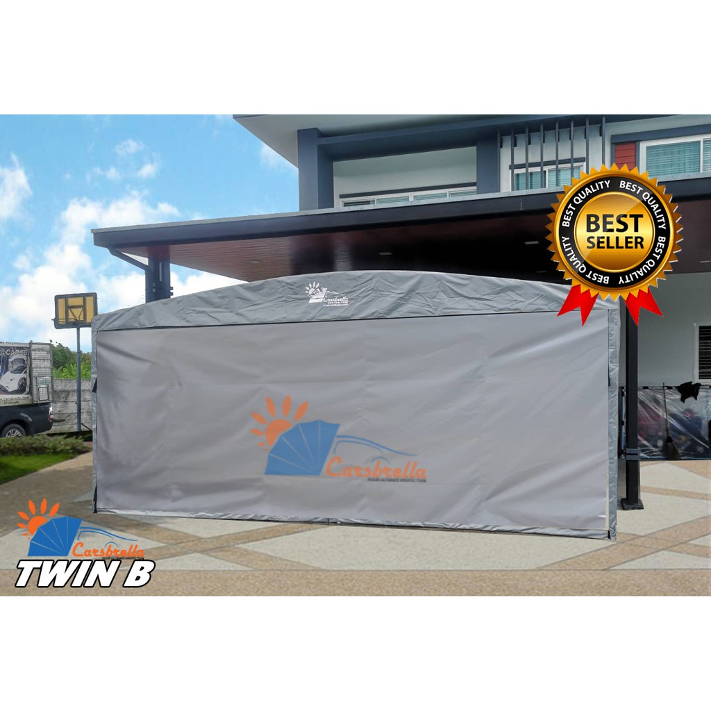 โรงจอดรถสำเร็จรูป-เต็นท์จอดรถ-carsbrella-รุ่น-twin-b-สามารถจอดรถได้-2-3-คัน-ยืด-หด-และ-พับ-เก็บได้