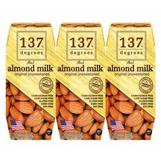 นมอัลมอนด์ สูตรไม่หวาน 137 Degree Unsweetened Almond Milk ตรา 137 ดีกรี ขนาด 180 มล. (แพค 3 กล่อง) (05-7486)