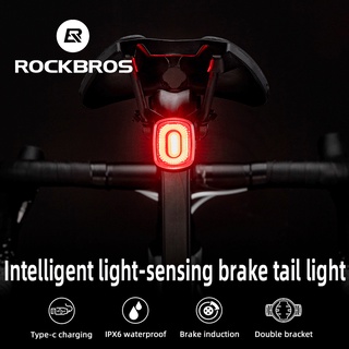 [จัดส่งโดย Shopee]Rockbros ไฟท้ายจักรยานอัจฉริยะ LED IPX6 กันน้ํา Type-C แบบชาร์จไฟได้