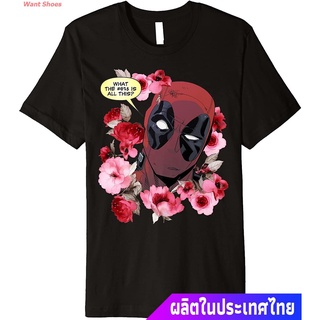 ผ้าฝ้าย 100%เสื้อยืดผู้ชายและผู้หญิง Marvel Deadpool What The Flower Crown Premium T-Shirt Sports T-shirtS-3XL