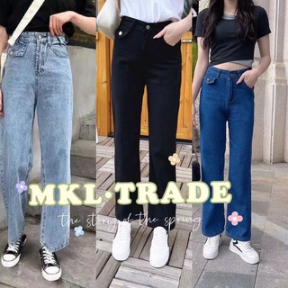 สินค้า 🍑🐰MKL🐰🍑 กางเกงยีนส์ขายาวเอวสูงทรงกระบอก แนวเกาหลี  🚚⚡#8038