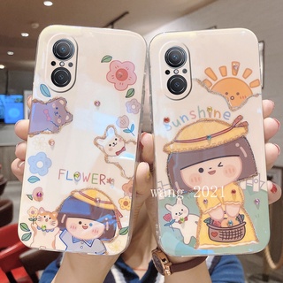 Ready Stock 2022 Casing เคส Huawei Nova 9 SE Honor X9 5G New Phone Case Rhinestone Cute Flower Girl Cartoon Protective Soft Case Back Cover เคสโทรศัพท
