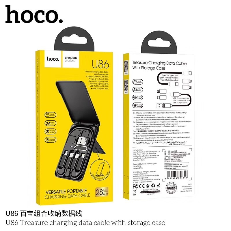 ของแท้100-hoco-u86-5in1-3a-สายชาร์จโทรศัพท์มือถือ-micro-type-c-สําหรับ-ไอโฟน-xiaomi-huawei-android