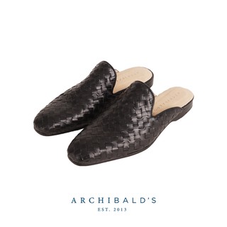 รองเท้า - Archibalds รุ่น Pasithea Slippers - Archibalds รองเท้าหนังแท้สาน เปิดส้น สีดำ