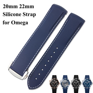 สายนาฬิกาข้อมือซิลิโคน 20 มม. 22 มม. สําหรับ Omega Seamaster 300 สายสีฟ้า สีดํา สีส้ม หัวเข็มขัดสเตนเลส สีเงิน