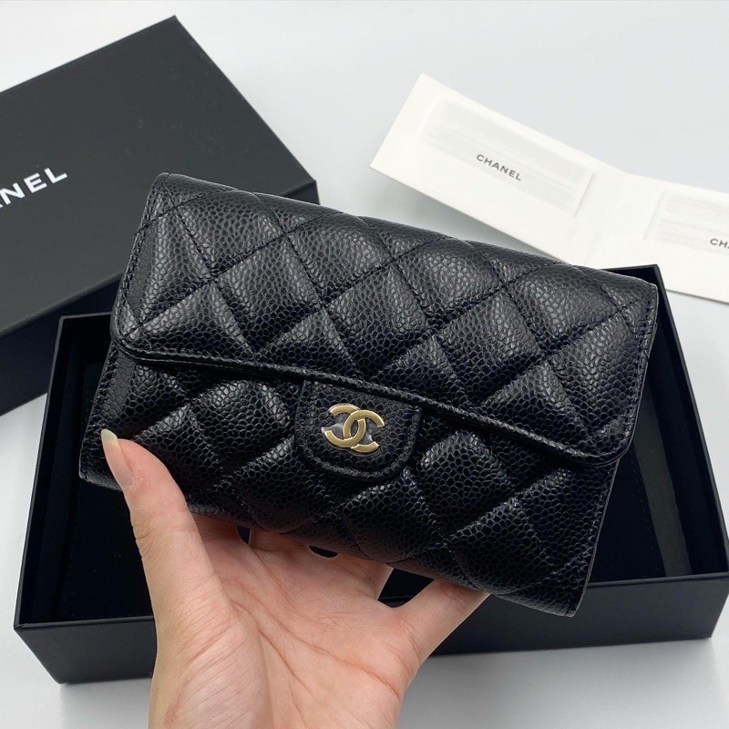 Newwww chanel medium wallet trifold รุ่นคลาสสิค HL29 light gold