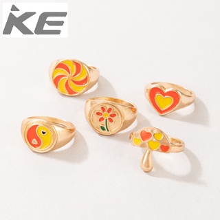 Popular dripping ring orange love Tai Chi mushroom flower pastoral 6-piece ring for girls for