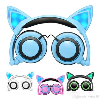 cat ear headphone หูฟังเกมส์มิ่ง มีไมค์ในตัวรูปทรงหูแมว มีไฟled กระพริบได้ แถมฟรีถ่านพร้อมใช้งาน มีให้เลือก 5 สี