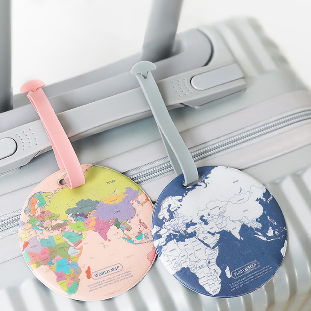 แท็กห้อยกระเป๋าเป้-กระเป๋าเดินทาง-รูปแผนที่โลก-มีที่เขียนชื่อด้านหลัง