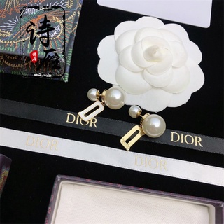 Dior/dior 22SS ต่างหู จี้ตัวอักษร ประดับมุก ขนาดเล็ก สไตล์คลาสสิก สําหรับผู้หญิง