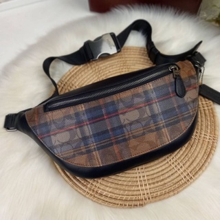 COACH WARREN BELT BAG IN SIGNATURE CANVAS WITH PLAID PRINT