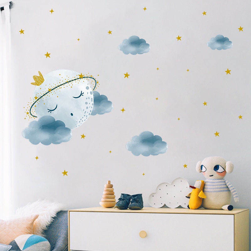 zooyoo-ทาสี-moon-star-clouds-สติ๊กเกอร์ติดผนัง-ทางเข้าห้องเด็ก-commercial-wall-ภูมิทัศน์-สติ๊กเกอร์ตกแต่ง-สติ๊กเกอร์ติดผนัง