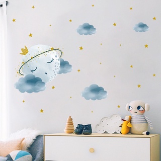 【Zooyoo】ทาสี Moon Star Clouds สติ๊กเกอร์ติดผนัง ทางเข้าห้องเด็ก Commercial Wall ภูมิทัศน์ สติ๊กเกอร์ตกแต่ง สติ๊กเกอร์ติดผนัง