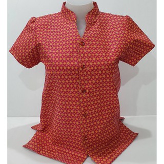 เสื้อลายไทยคอจีน - สีแดงลายไทย ผู้หญิง