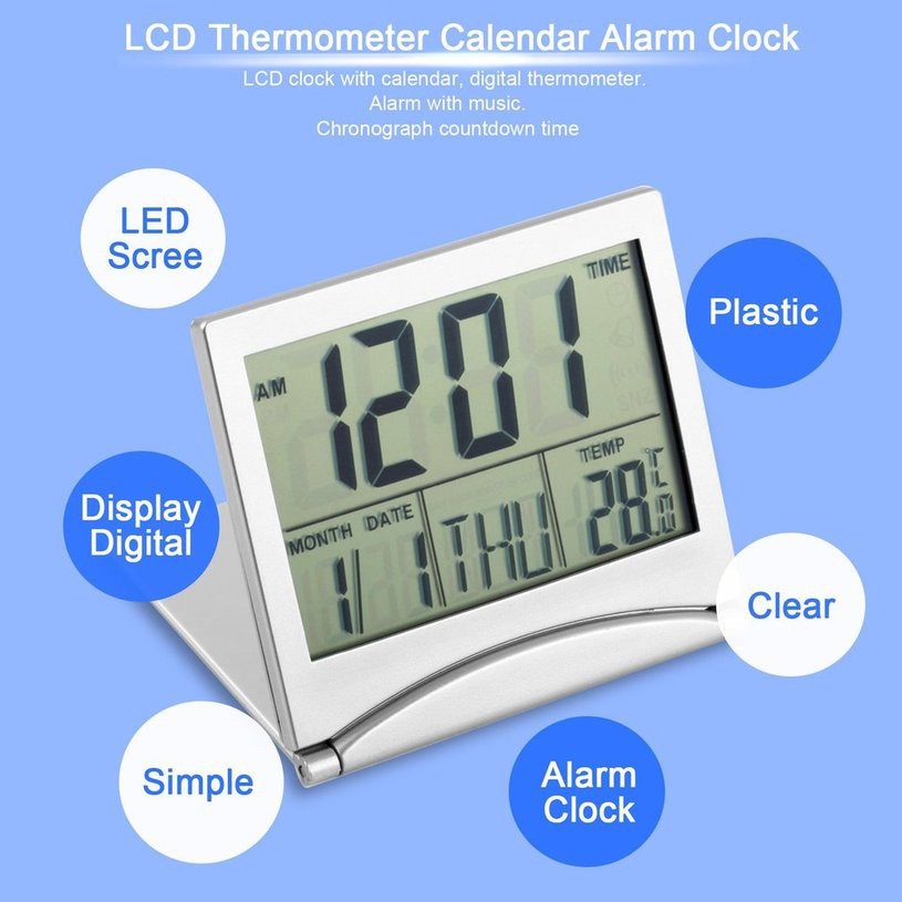 นาฬิกาปลุกดิจิตอลหน้าจอ-lcd-แสดงอุณหภูมิปฏิทิน