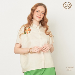 C&amp;D Linen Shirt แต่งลายปักส้ม (CWJNBE)