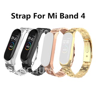 ภาพขนาดย่อของภาพหน้าปกสินค้าสายรัดข้อมือสแตนเลสสตีลสายคล้องข้อมือ Xiaomi Mi Band 5 2 3 4 สายรัดข้อมือ จากร้าน szpc.th บน Shopee