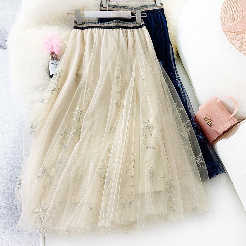 high-end-embroidered-sequin-mesh-pompous-skirt-gauze-skirt-womens-skirt-summer-swing-skirt-starry-sky