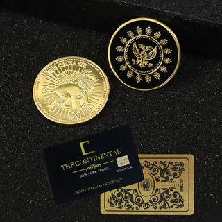 พร็อพคอสเพลย์ John Wick Movie Gold Coin Continental Hotel Card Adjudicator Black Medallion Keanu Reeves Fans สําหรับแฟนคลับ