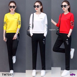 ชุดเข้าเซต เสื้อแขนยาวปักลายดอก+กางเกงขายาว