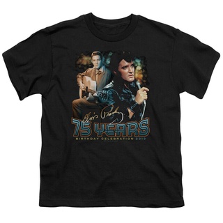 เสื้อยืด พิมพ์ลาย Eis Presley The King Rock Music สีดํา สไตล์คลาสสิก ไม่ซ้ําใคร สําหรับผู้ชาย 75 ปี 563746