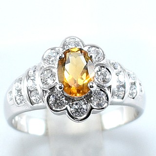 💎S984 แหวนพลอยแท้ แหวนเงินแท้ชุบทองคำขาว พลอยซิทรินแท้ 100%