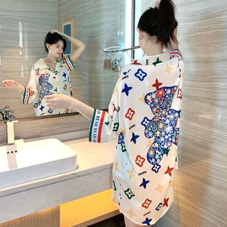 ชุดนอนเสื้อเชิ้ต แขนสั้น แขนเจ็ดส่วน ผ้าชีฟอง ขนาดใหญ่ สามารถปรับได้ สําหรับผู้หญิง【จัดส่งด่วน】