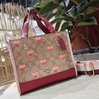 COACH CA621 DEMPSEY TOTE 22 IN SIGNATURE CANVAS WITH STRIPE HEART PRINT