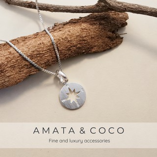 Amata & CoCo สร้อยคอเงินแฟชั่น สร้อยคอพร้อมจี้ ACKN388 รูปทรงกลม ฉลุรูปดาวเหนือบอกทิศ